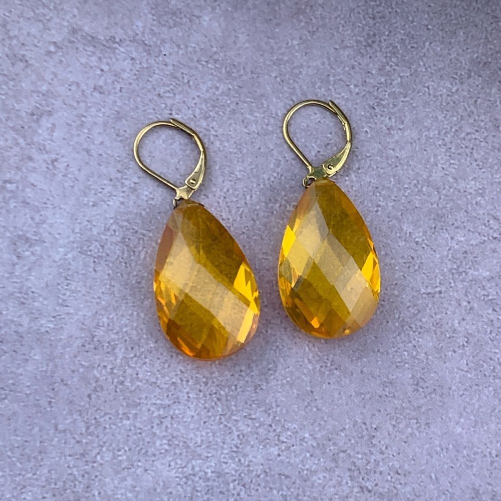 Joan Rivers Citrine Amber Teardrop Faceted Earrings